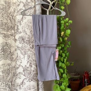 Boohoo Lilac Soft Rib Split Front MIDI Skirt